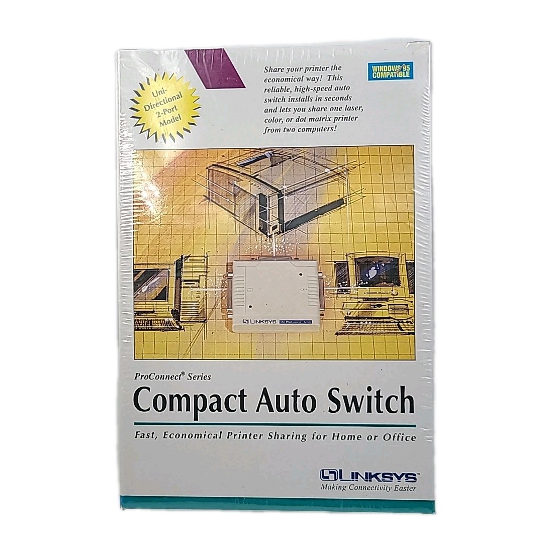 Linksys Compact Auto Switch PASU221  ProConnect Series 2 Port New In Box