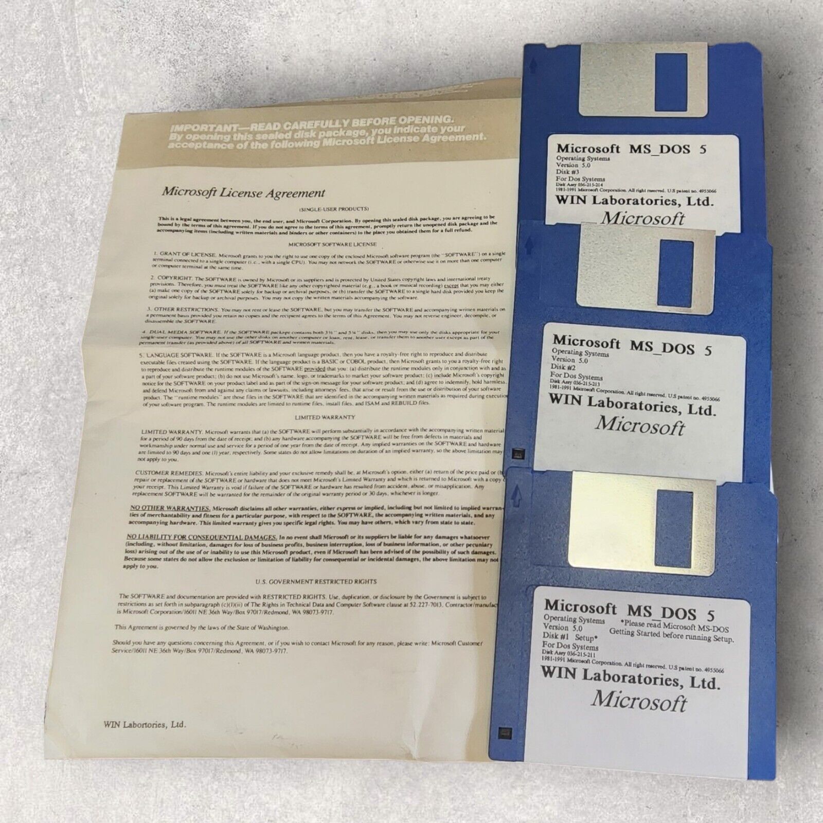 Microsoft MS-DOS Version 5.0 WIN Labratories COMPLETE System Disk & Users Guide