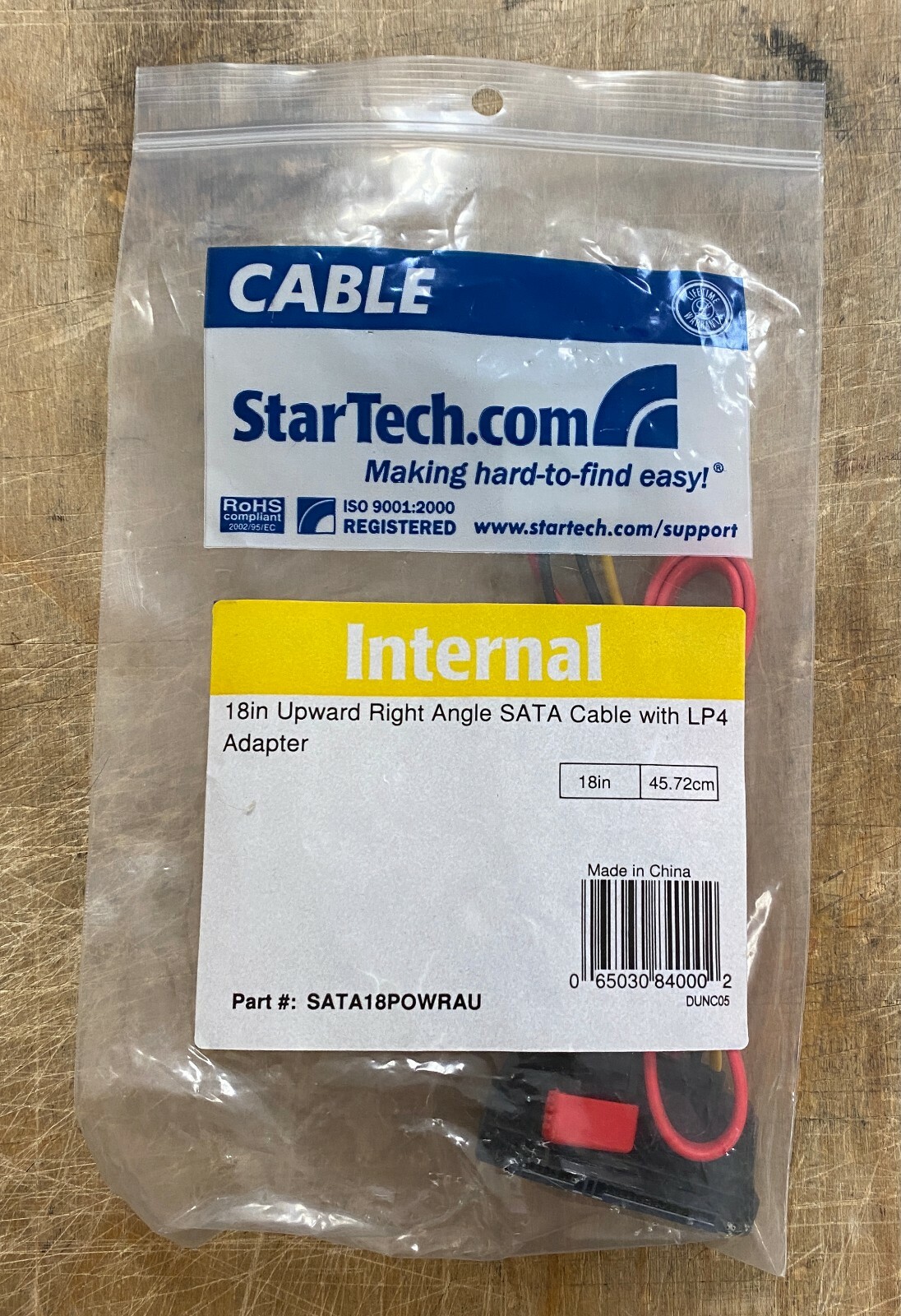 StarTech.com Internal 18in Upward Right Angle SATA Cable with LP4 Adapter