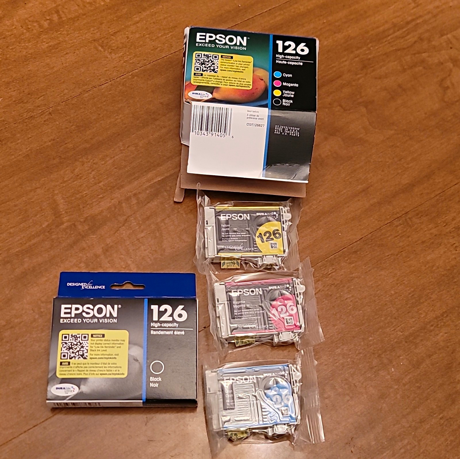 Epson 126 Genuine Original Inkjet Cartridges Set Black Cyan Magenta Yellow