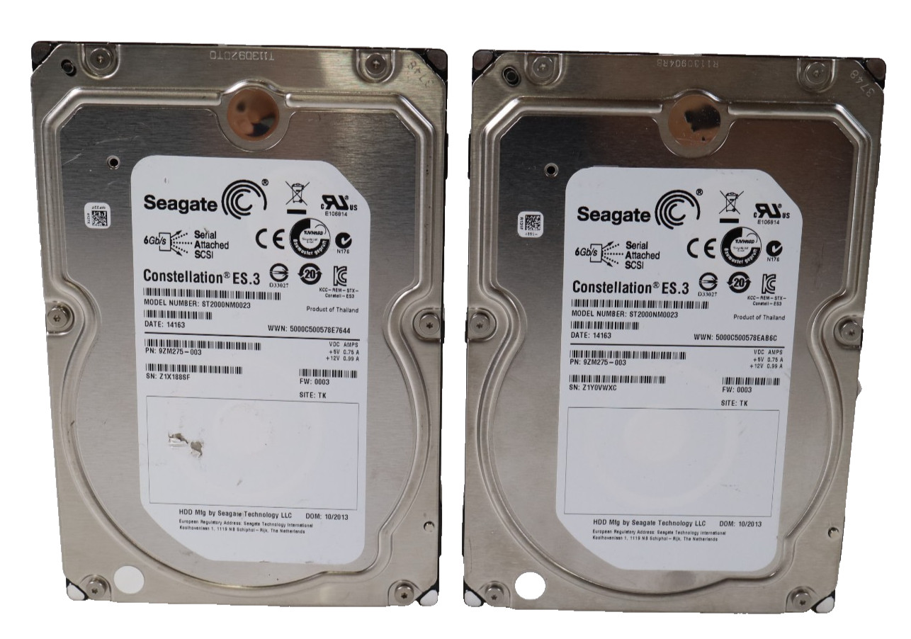 Lot of 2x Seagate Constellation ES.3 ST2000NM0023 2TB 7.2K 6Gbps SAS 3.5" HDD