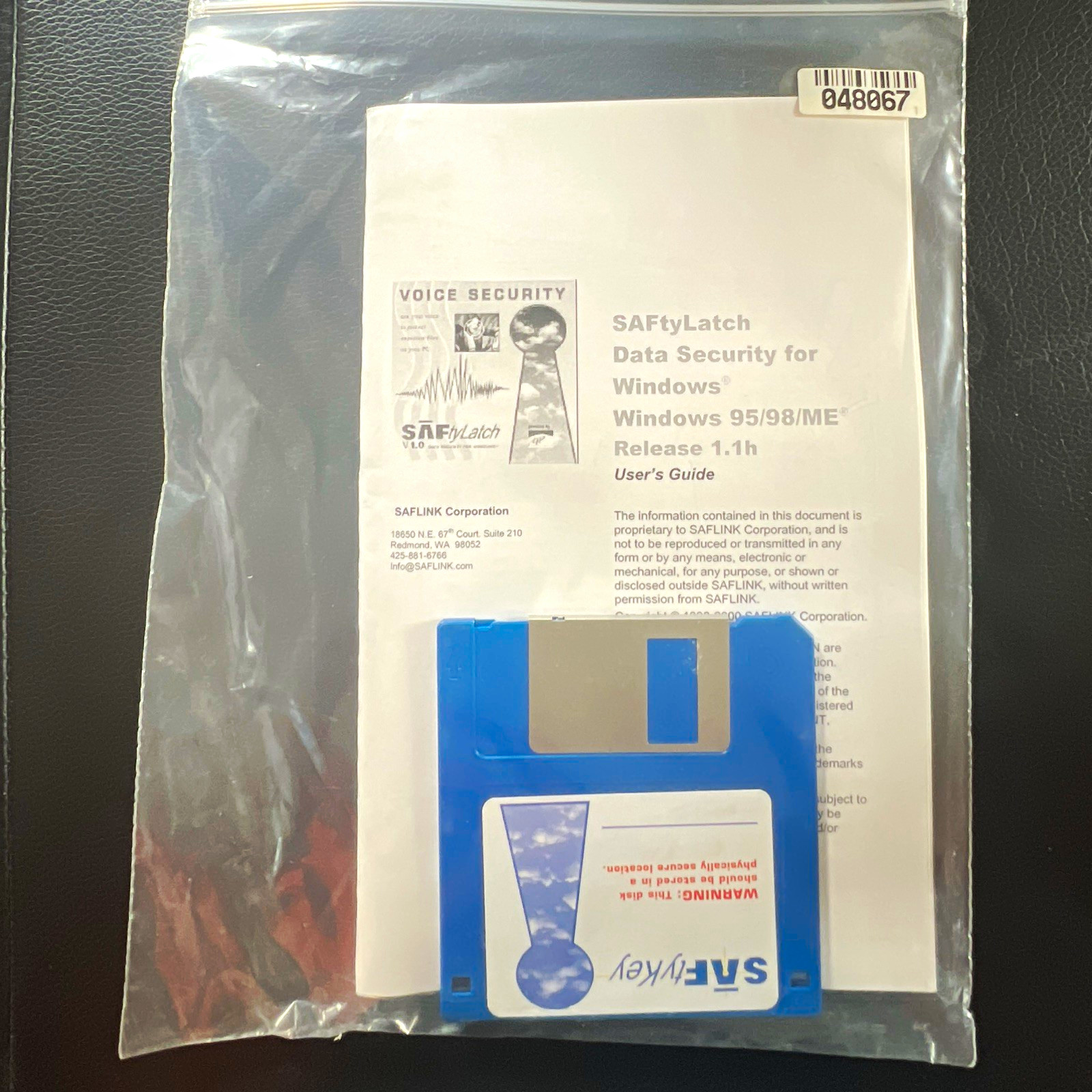 SAFLINK SAFtyLatch Data Security Utility Win95/98/ME Release 1.1h 3.5" Floppy
