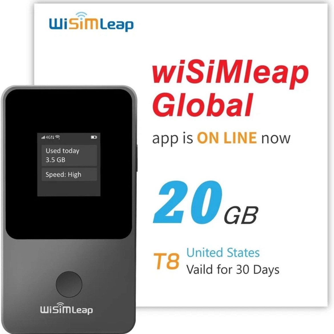 WISIMLEAP 4G Portable WiFi Hotspot Travel Router CloudSIM 20GB US No Contract