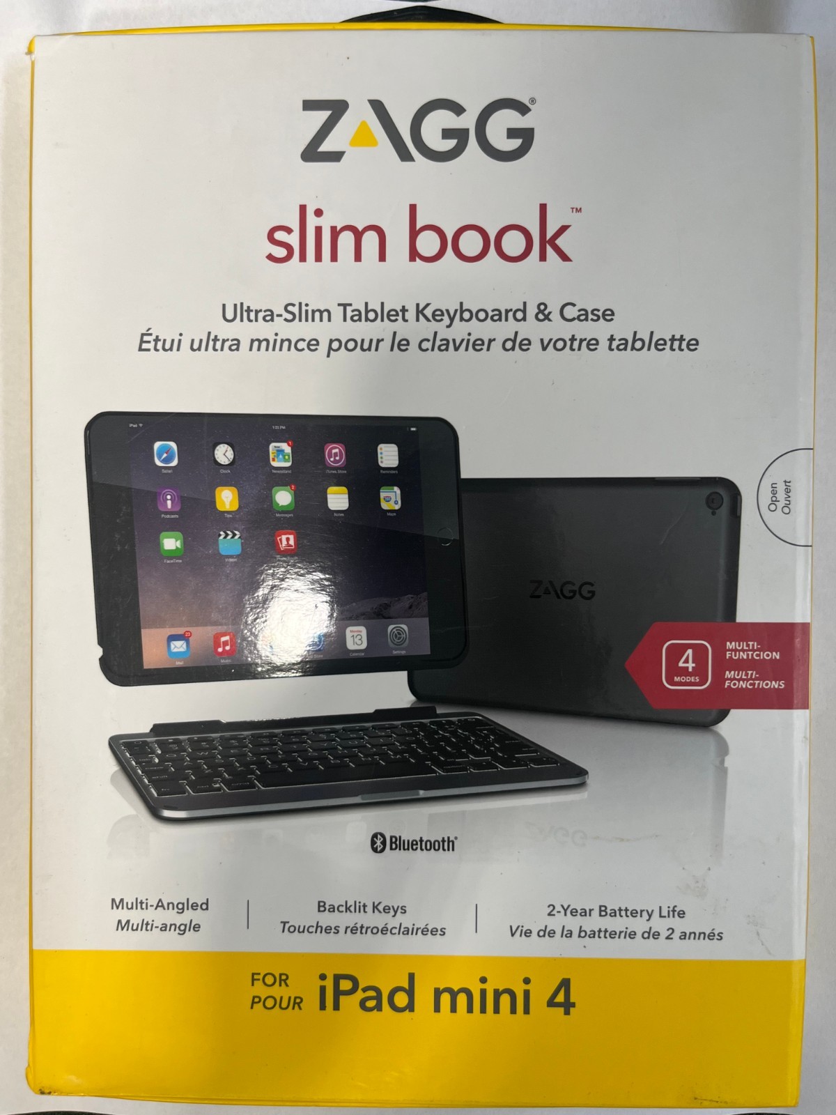 Zagg Ultrathin Slim Book Hinged Bluetooth Keyboard Case for iPad Mini 4 - Black