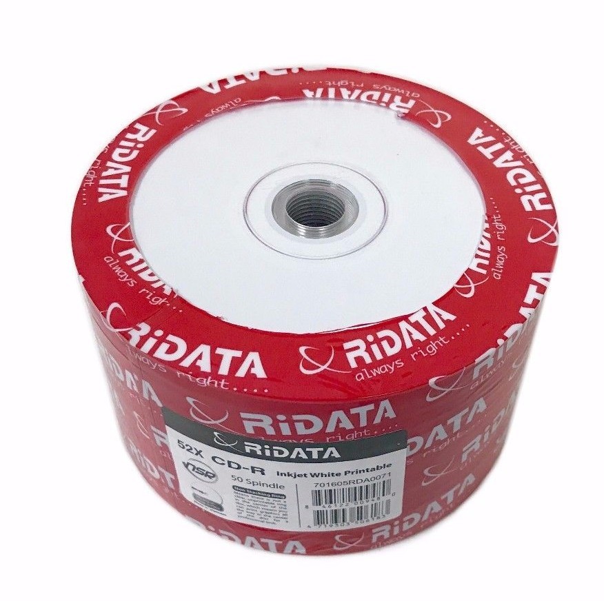 1000 RIDATA 52X Blank CD-R CDR White Inkjet Hub Printable 700MB Recordable Disc