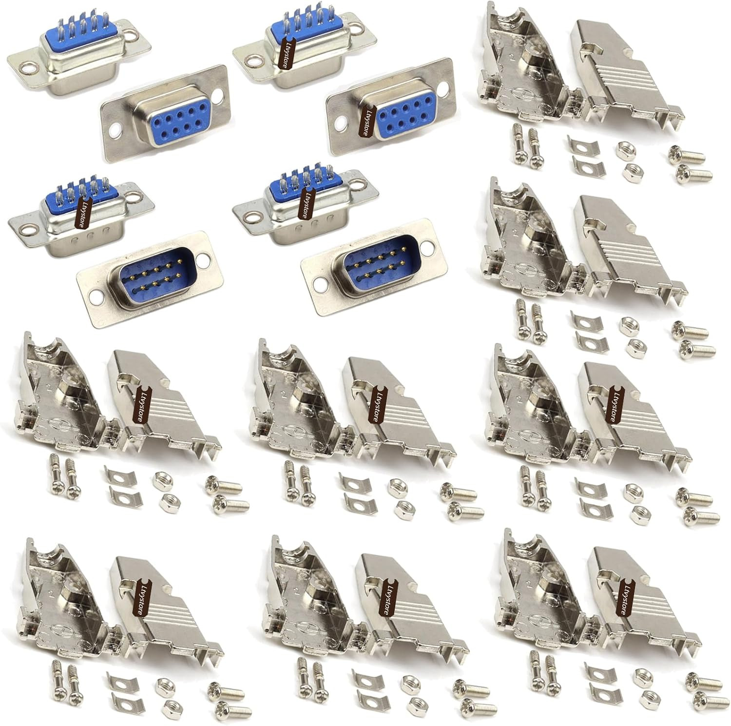 16Pcs RS232 Parallel Serial Port DB9 9 Pin D Sub Male/Female Connector & Metal D