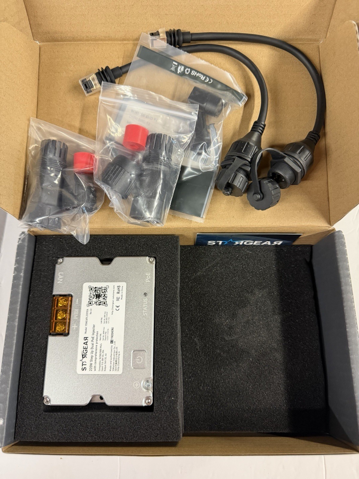 STARGEAR for Starlink 220W Step Up Dual PoE Injector 54V DC 4A Output - OPEN BOX