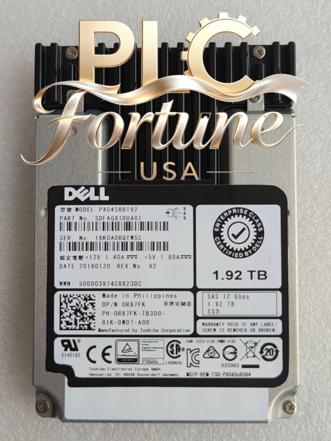 New Dell 0R87FK R87FK PX04SRB192 1.92TB 12Gbps MLC 2.5"SAS Solid Drive SSD