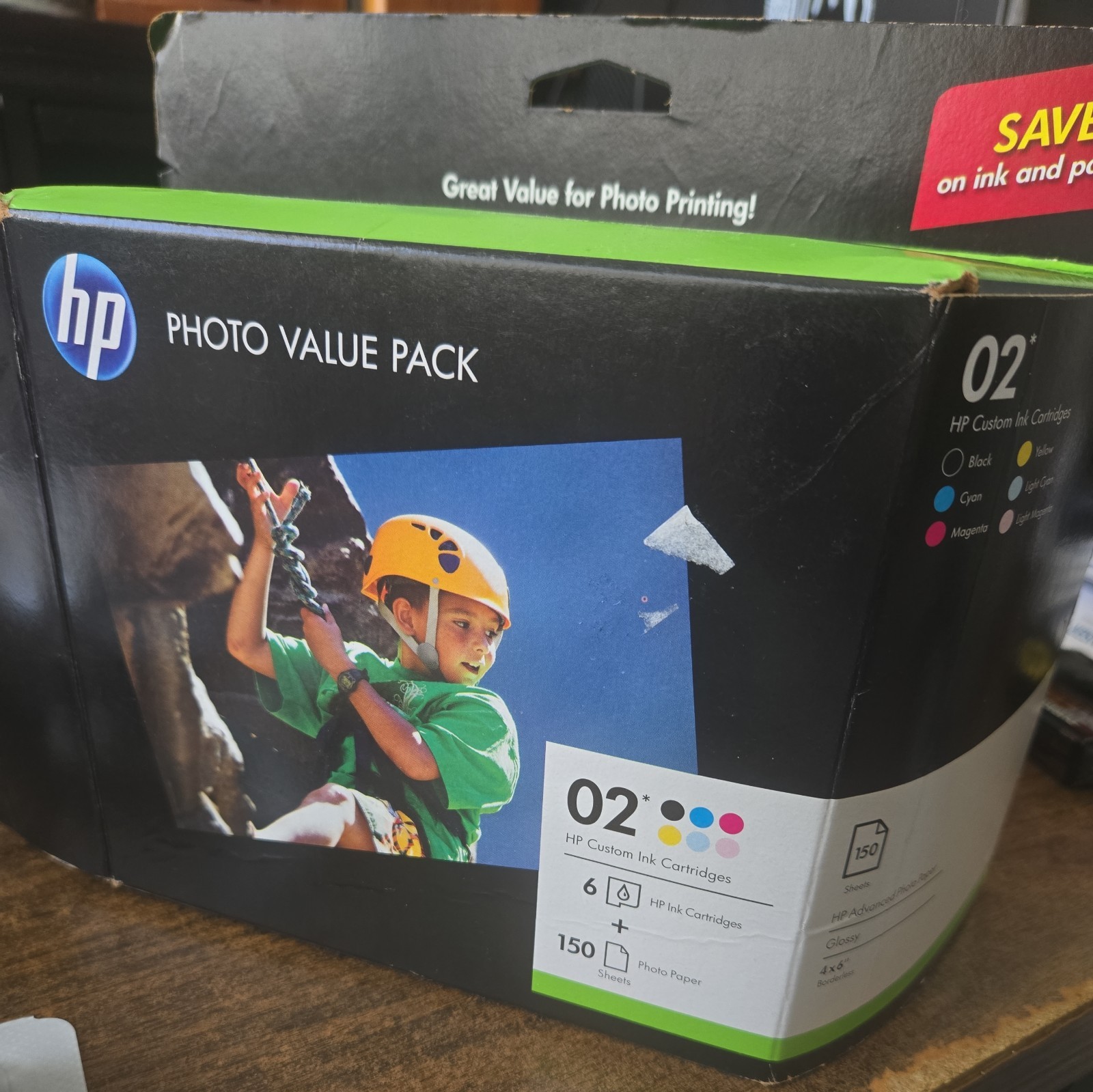 HP Photo Ink ( 02) . total 5 Cartridges with 150 Sheets. one cartridge missing.