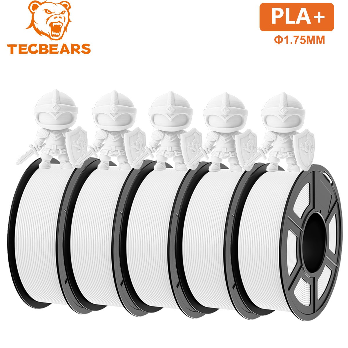 TECBEARS 5KG PLA+ Filament 3D Printer Bundle 1.75mm±0.02 PLA Plus Filament White