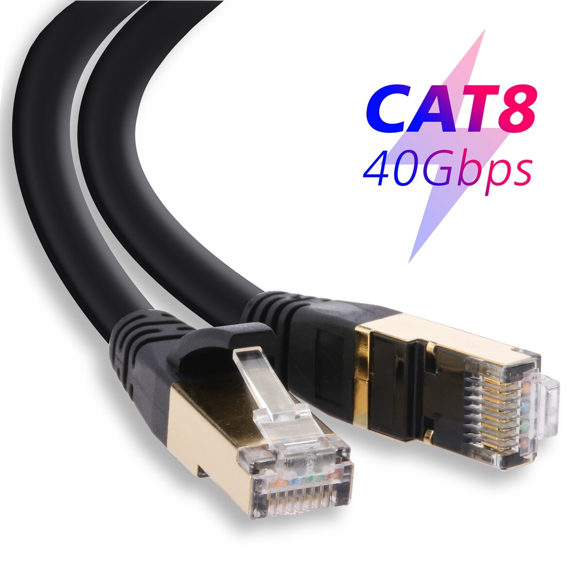 Black Cat 8 Shielded Twisted Pair (FTP) Networking Cable US Lot, Rugged Jacket