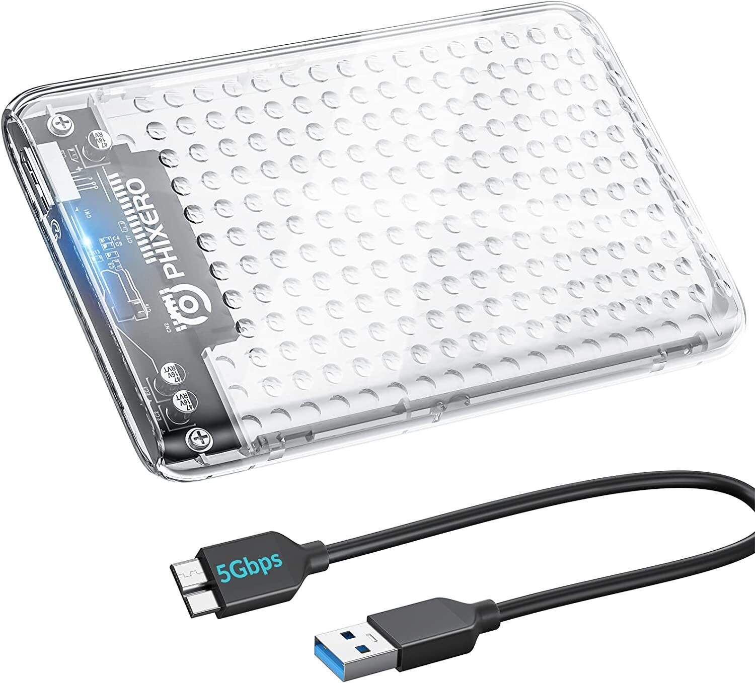 PHIXERO 2.5 Inch External Hard Drive Case Enclosure Caddy HDD SSD USB 3.0 5Gbps