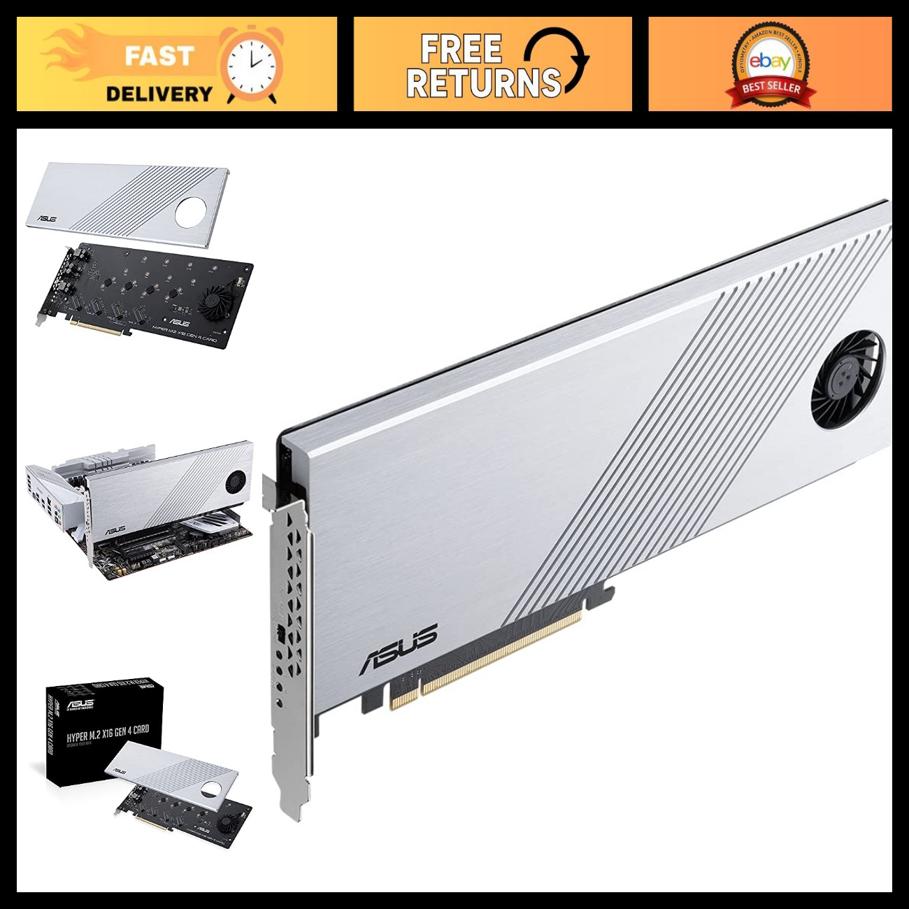 M.2 NVMe PCIe 4.0/3.0 Expansion Card - Supports 4x Devices, Up to 256Gbps, AMD/I