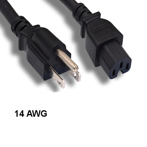 Kentek 8' ft 14 AWG Power Cord NEMA 5-15P to IEC-60320 C15 15A/125V SJT Black