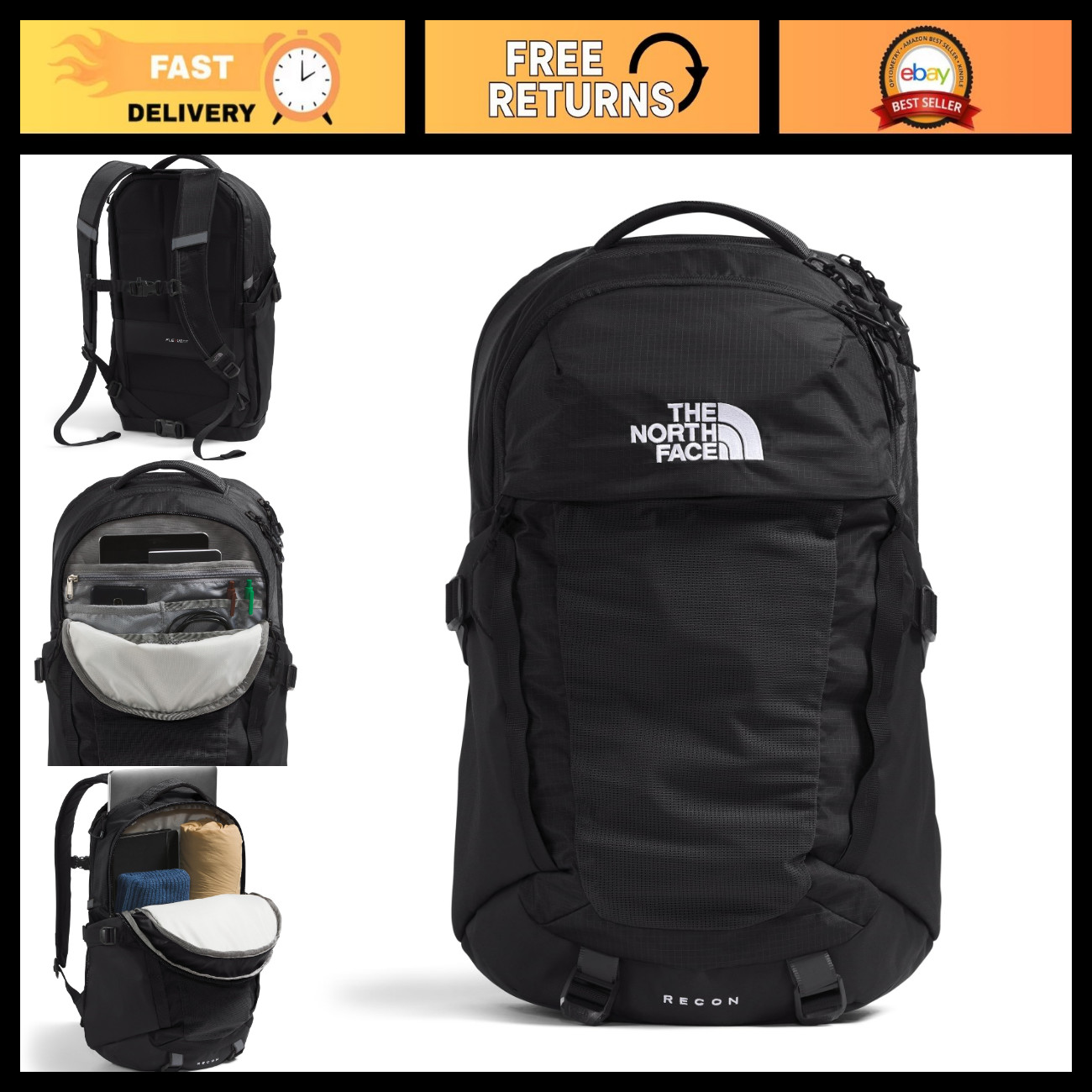 Everyday Laptop Backpack, Water-Resistant, Multiple Compartments, Black, One Siz
