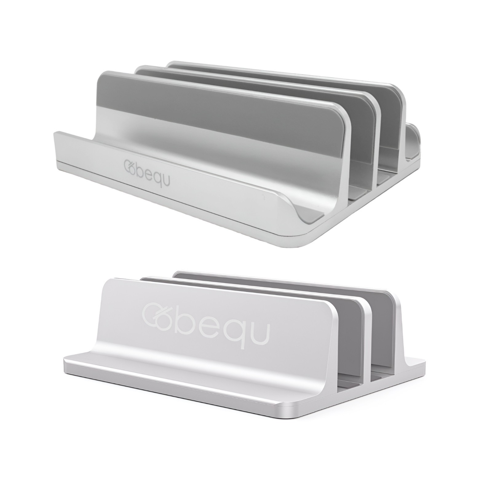 BEQU Combo of 2 & 4 Slots Vertical Laptop Stand, Heavy Duty Aluminum (Silver)
