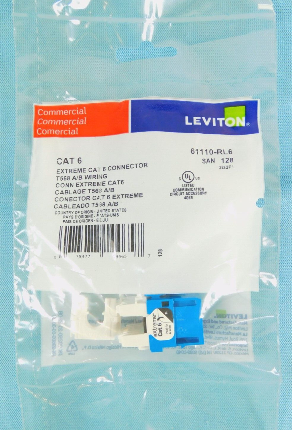 Cat6 Leviton eXtreme 61110-RL6 QuickPort Jack Keystone Fit, Blue - QUANTITY OF 3