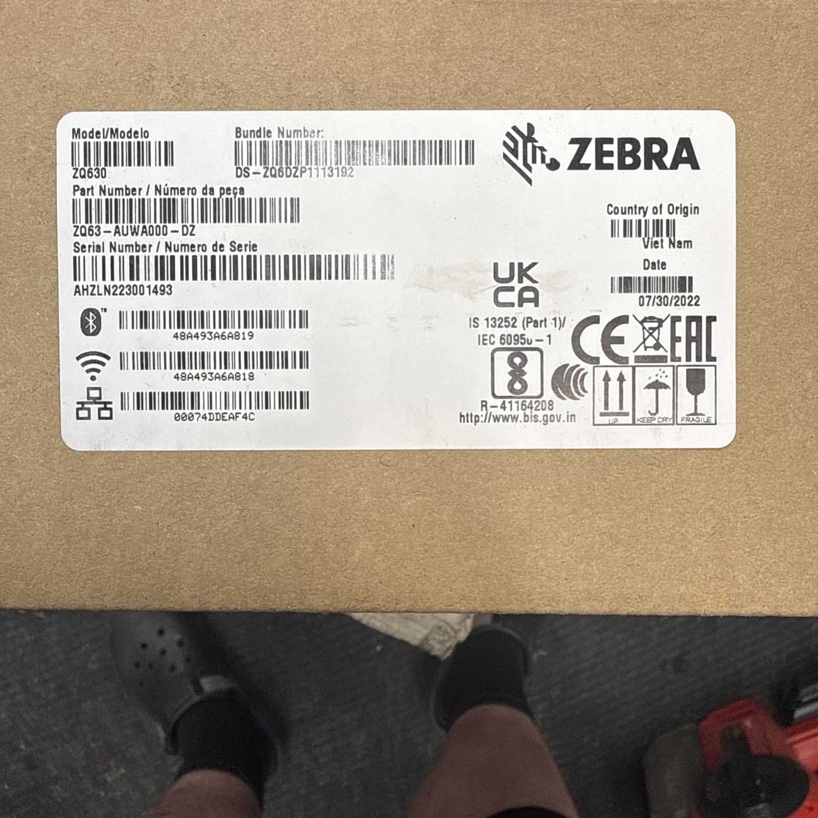Zebra ZQ630 Mobile Direct Thermal Label Printer BlueTooth Wi-Fi ZQ63-AUWA000-DZ