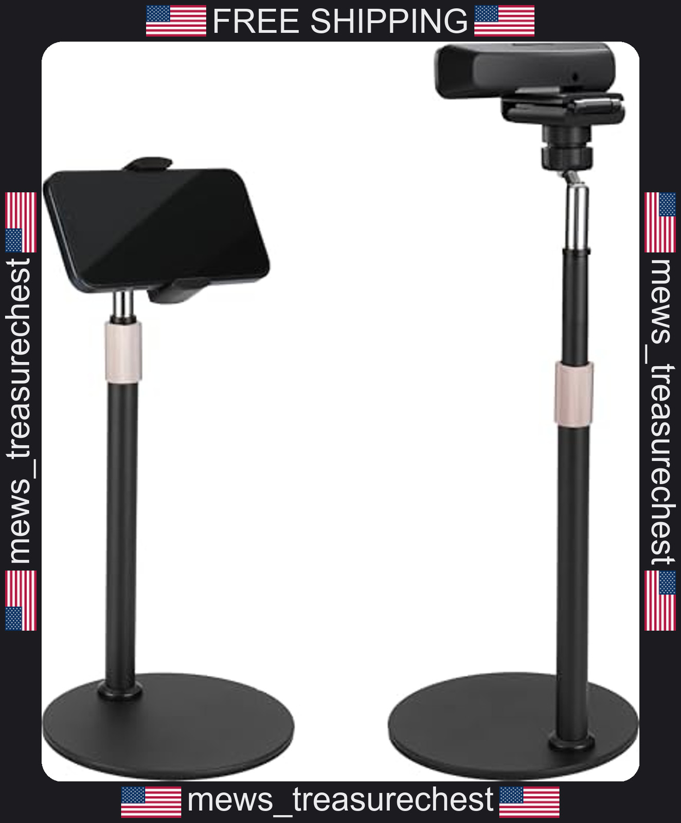 All Metal Webcam & Phone Desk Stand 360° Swivel Adjustable Height