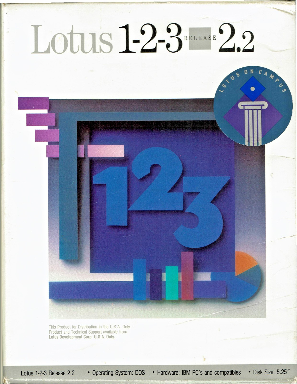 Lotus 1-2-3 Release 2.2 On Campus Edition 5.25" Floppy MS-DOS IBM PC Vintage
