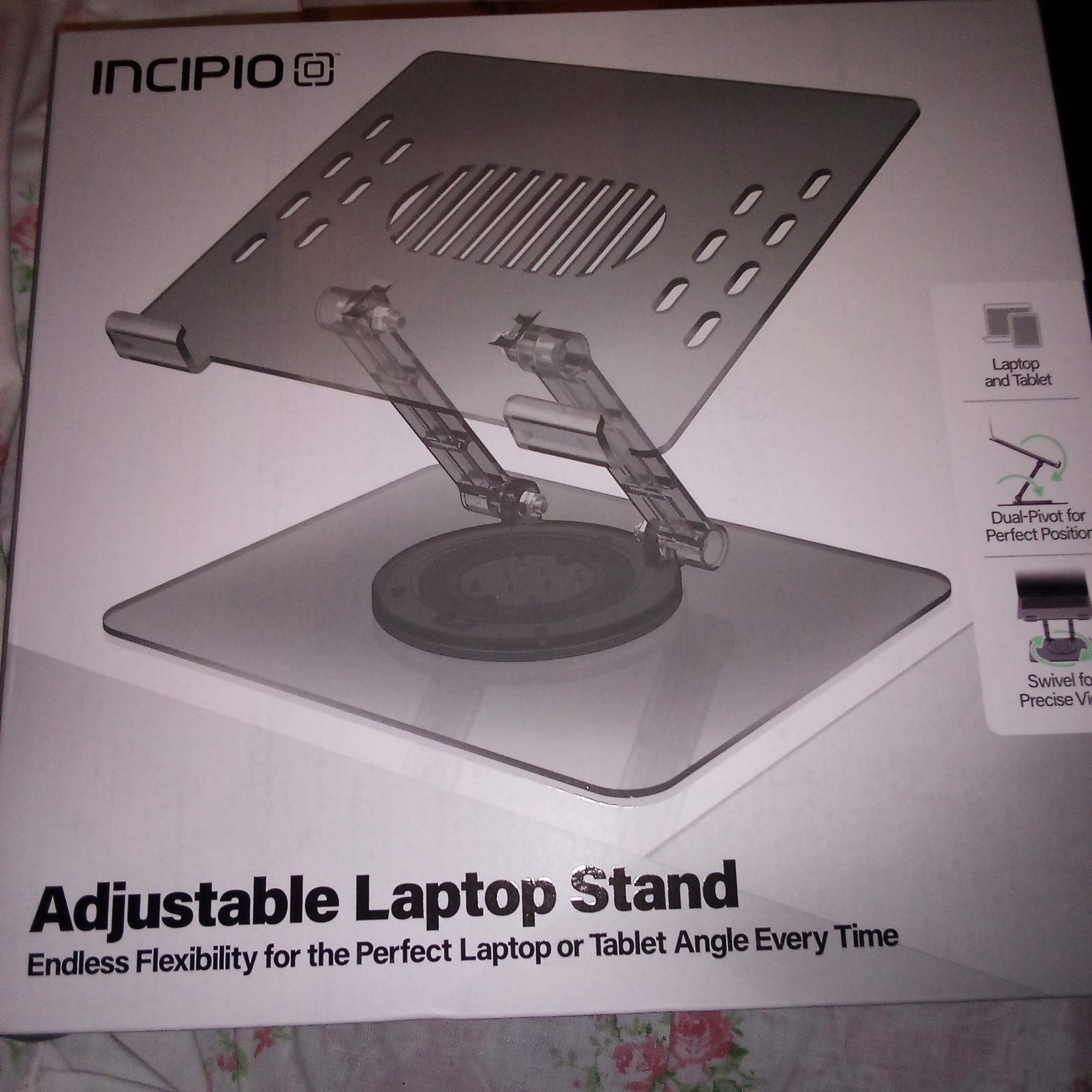 New Incipio Acrylic Adjustable Laptop & Tablet Stand, Swivel Base, Dual Pivot 