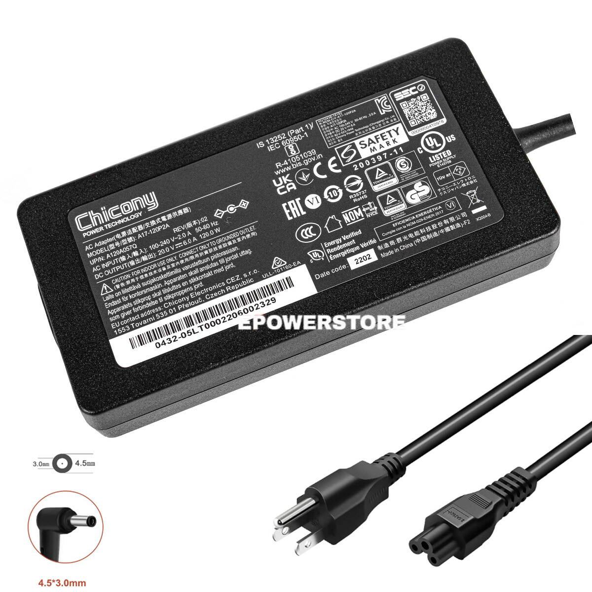 Laptop Charger 20V 120W AC Adapter For MSI Creator M14 A13VE-083US Power Supply