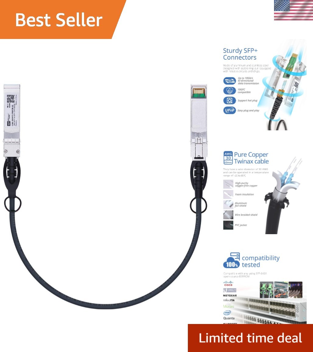 High-Performance 10Gb SFP+ DAC Cable 0.5M – Versatile & Multi-Brand Compatible