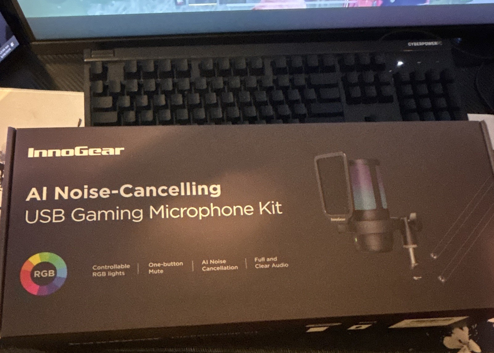 InnoGear USB Gaming Microphone AI Noise Cancellation Mute RGB Black