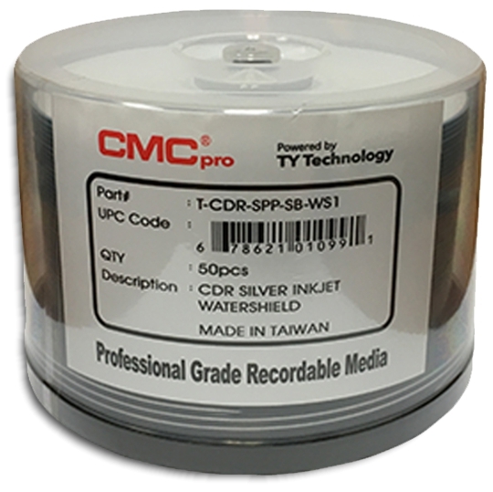 50-Pak CMC PRO =WATERSHIELD & GLOSSY= Silver Pearl Inkjet Hub 52X 80-Min CD-R's