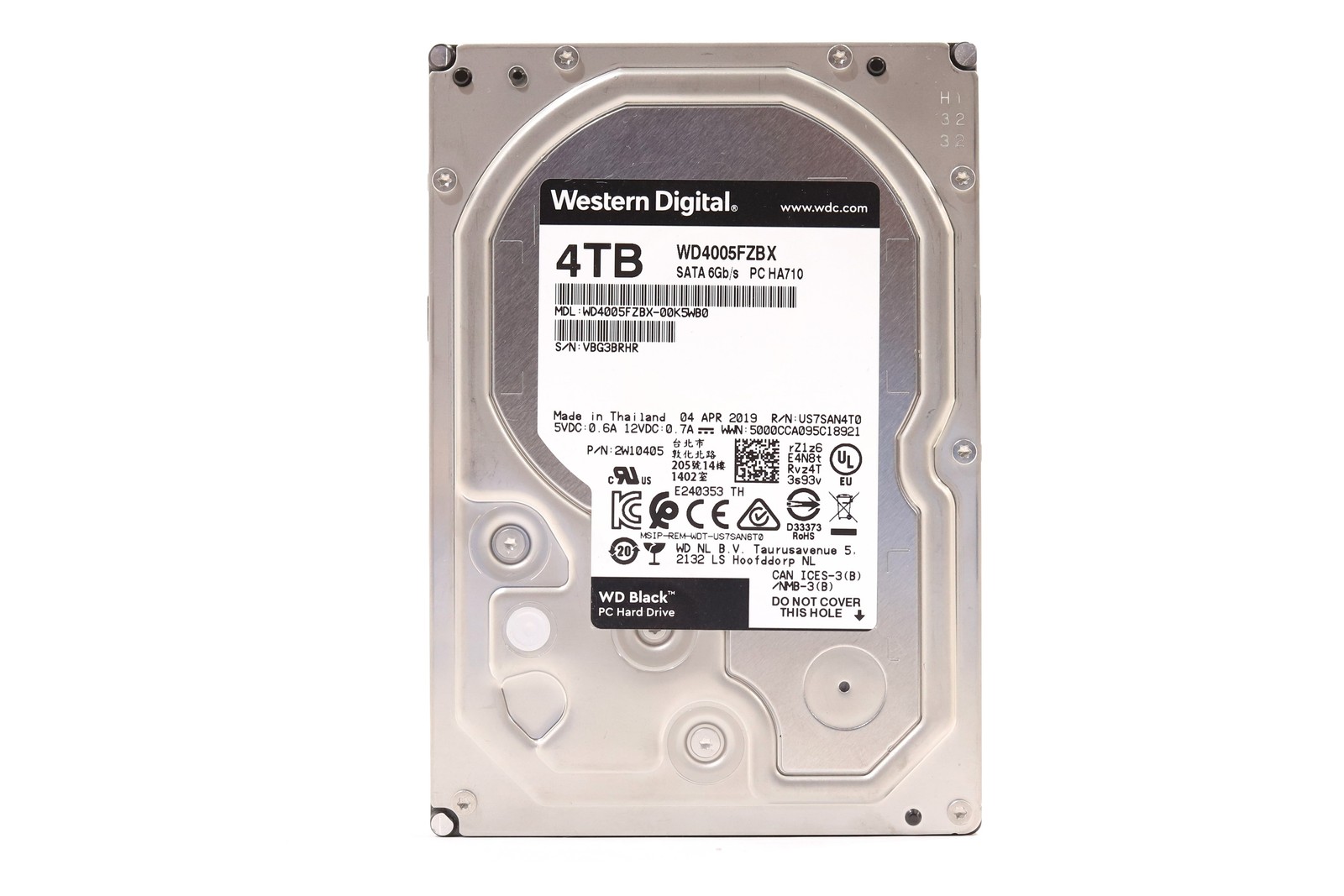 WD WD4005FZBX-00K5WB0 4TB 3.5" 6Gb/s 256MB 7.2K RPM SATA HDD P/N: WD4005FZBX
