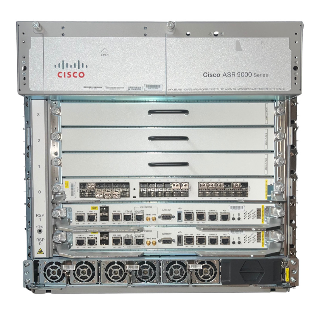 Cisco ASR9006-AC-V2 Router 2x A9K-RSP440-TR 1x A9K-36X10GE-TR 3x AHF-2DC-3000W-V