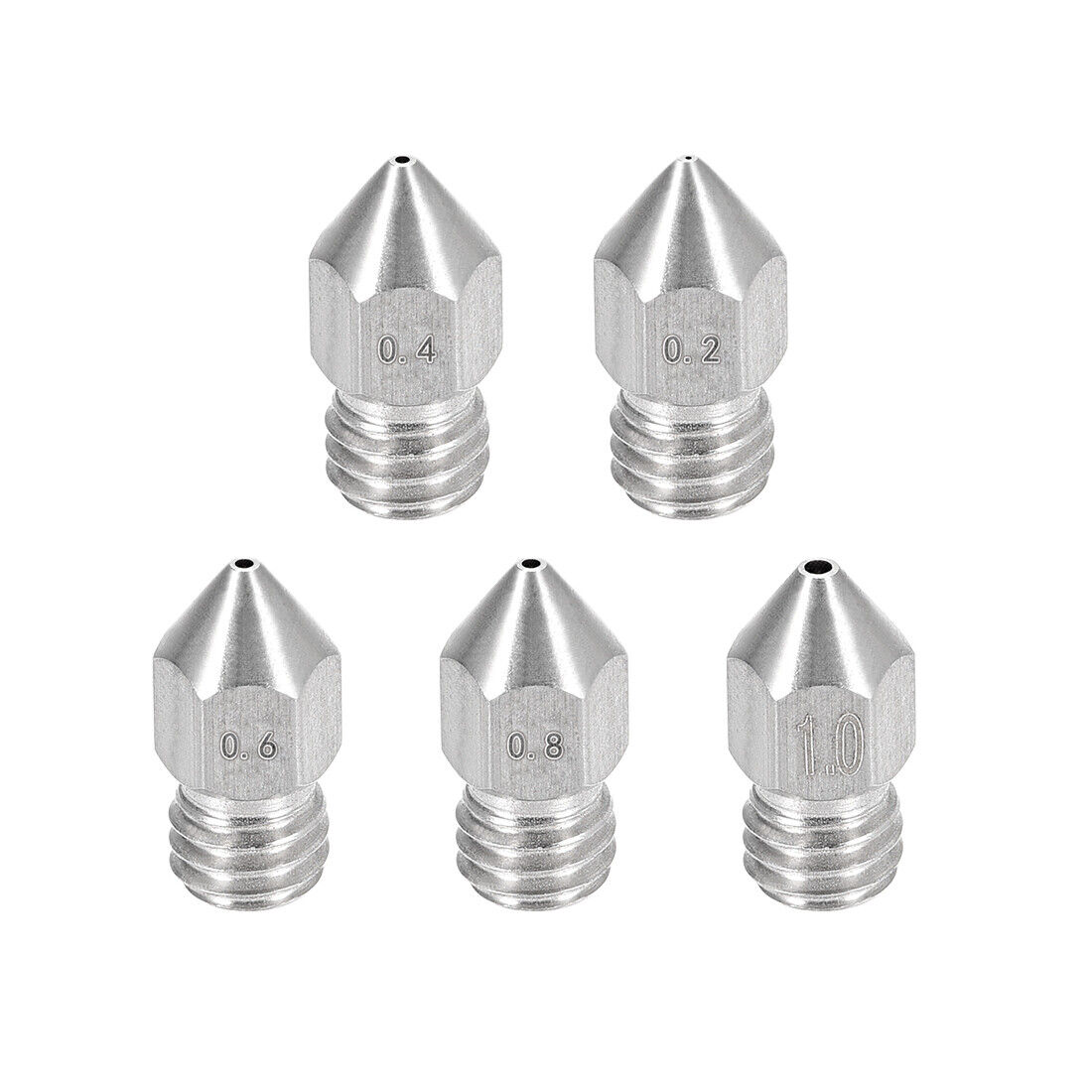 3D Printer Nozzle Fit for MK8, Stainless Steel, 0.2mm - 1mm Total 5pcs