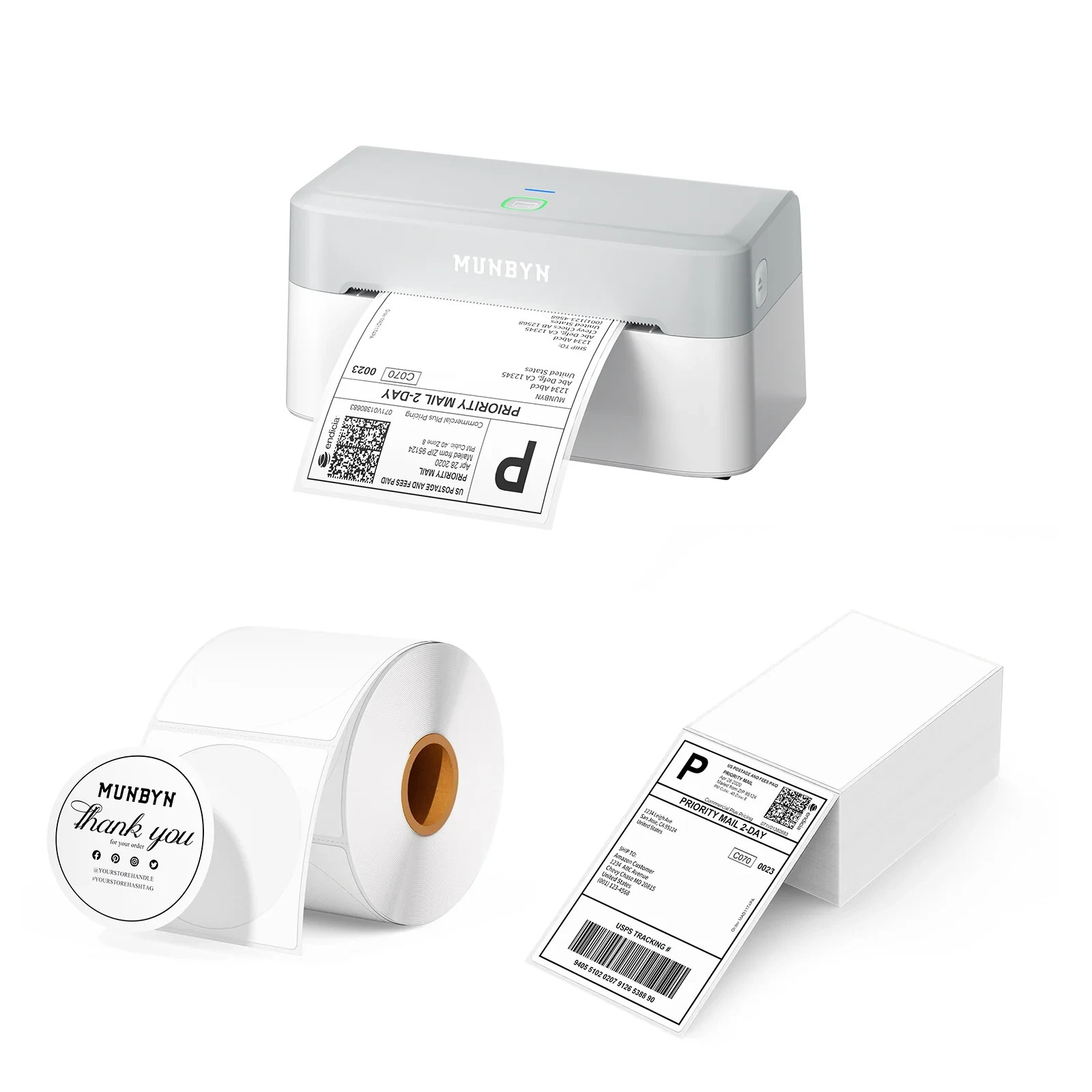 MUNBYN 403B Bluetooth Thermal Label Printer Wireless Circle 4x6 Shipping Labels