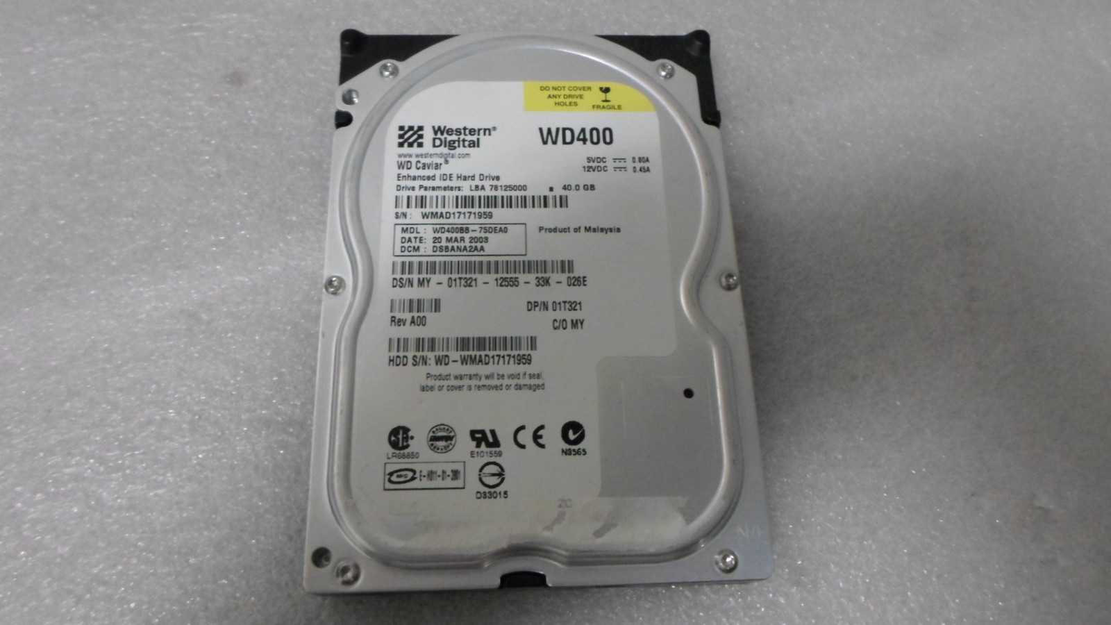 Western Digital WD400BB-75DEA0  01T321 40GB IDE Hard Drive TESTED