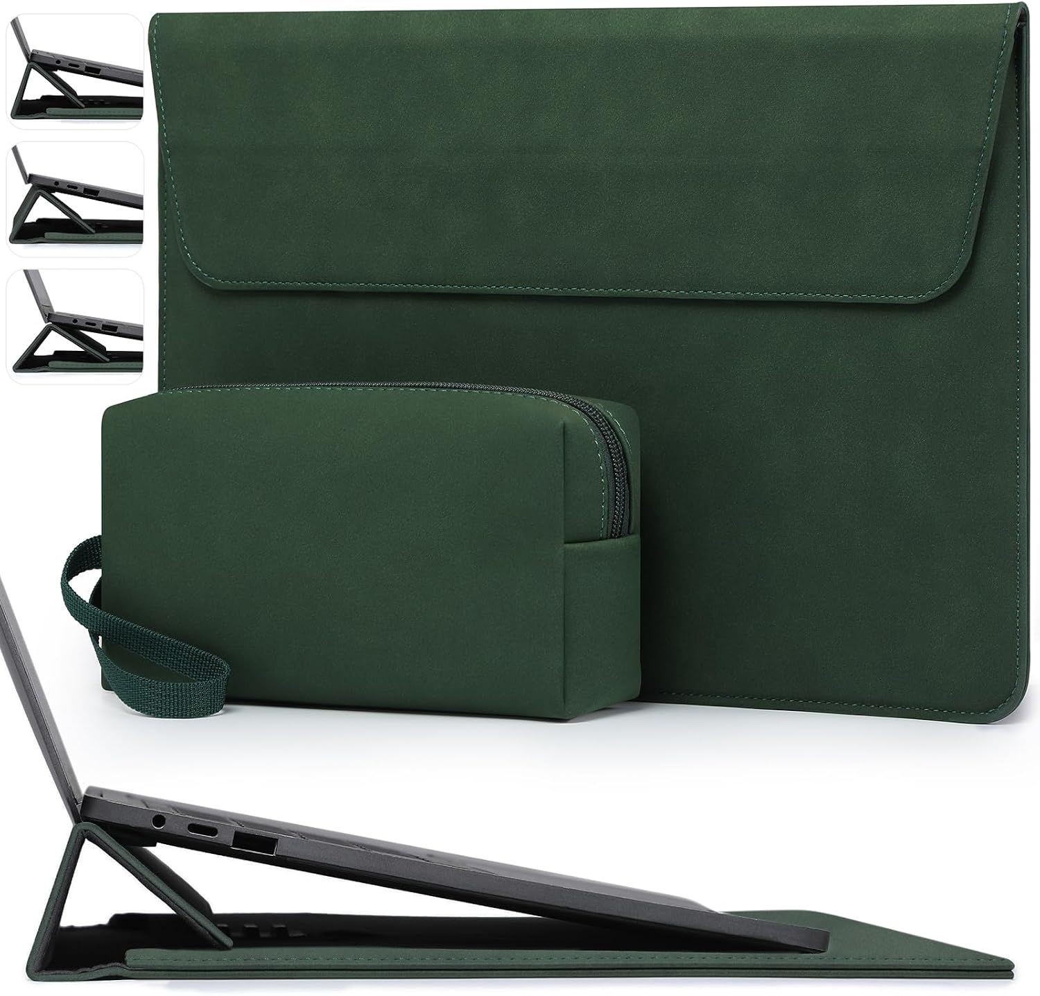 13.3-14 Inch Laptop Case Sleeve with Adjustable Stand in Midnight Green