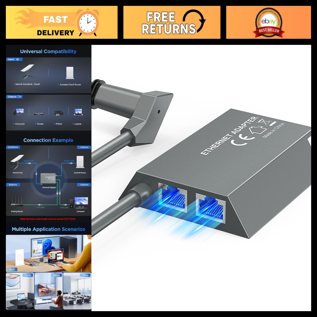 Multi-Port Ethernet Adapter for Starlink Gen 2 - High-Speed Connectivity
