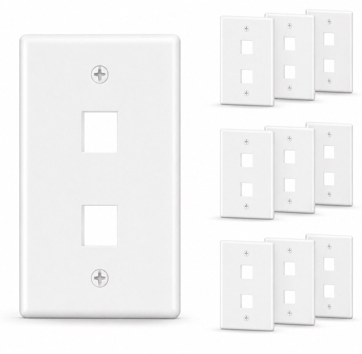 10-Pack Low Profile 2-Port Keystone Jack Wall Plate, RJ45 Wall Plat