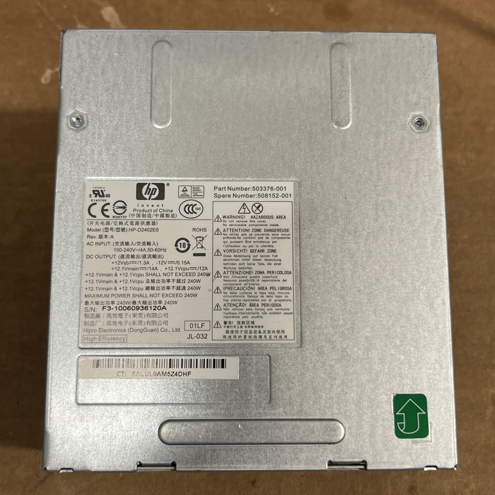 Genuine HP Compaq 6000 Pro Elite 8000 Power Supply 240W HP-D2402E0 503376-001