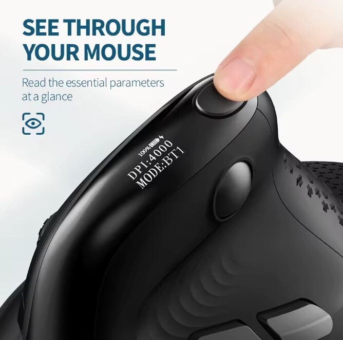 Deluxe M618XSD Seeker Ergonomic Vertical Mouse with OLED Screen Rechargeable