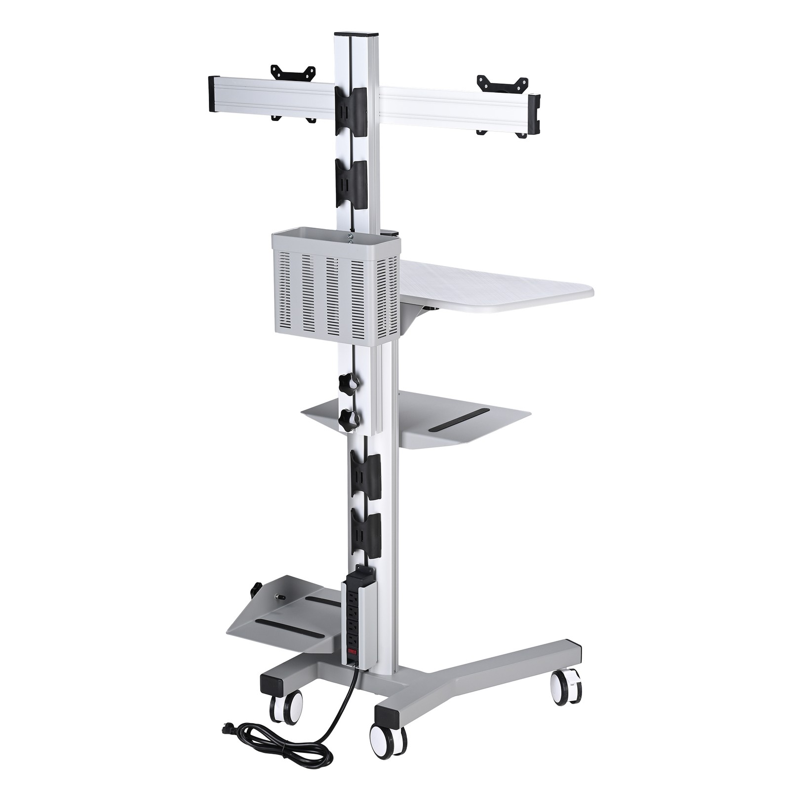 Ergonomic Computer Workstation Rolling Mobile PC Cart with Dual Monitor Mount