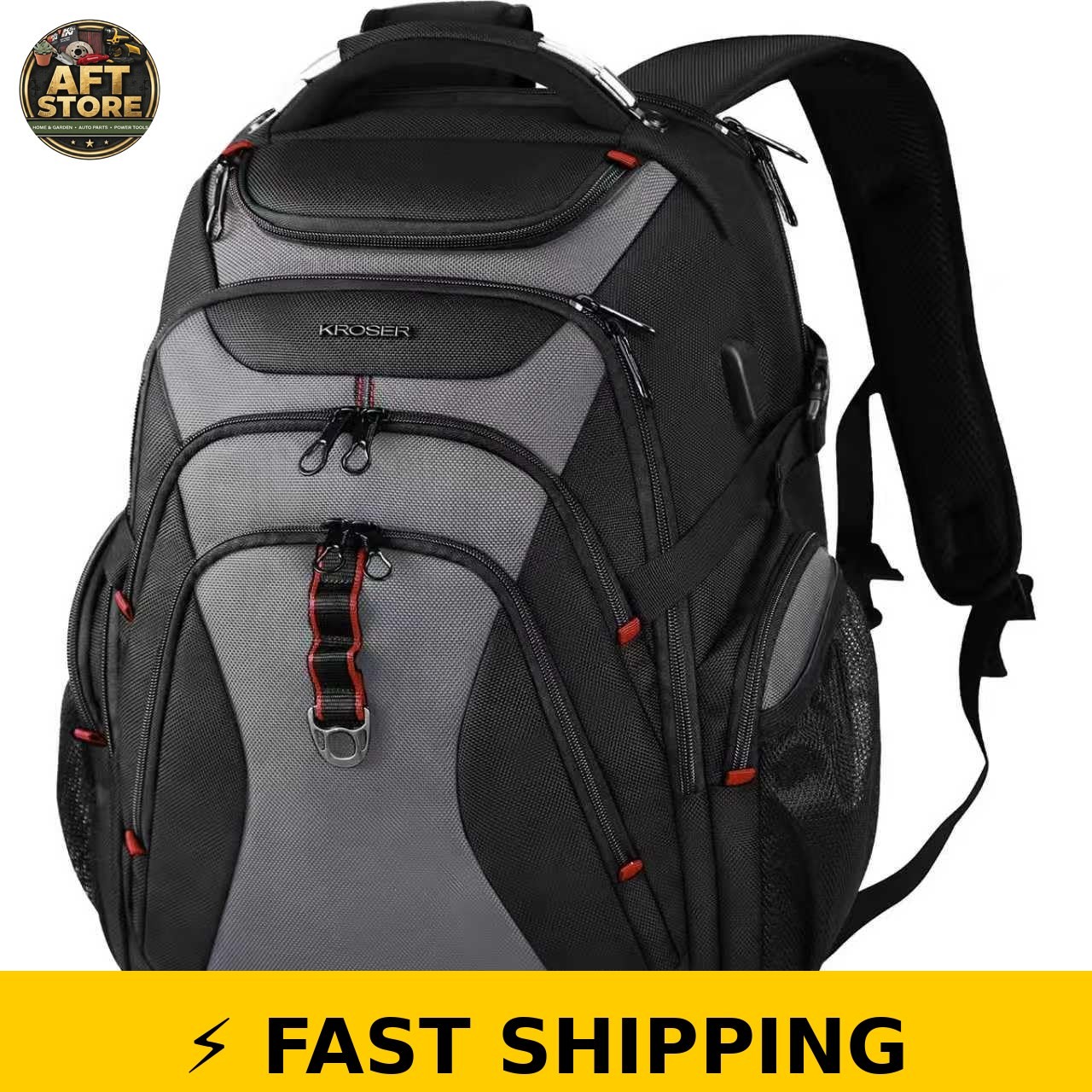 KROSER 17.3 Inch Laptop Backpack for Men - Black Grey