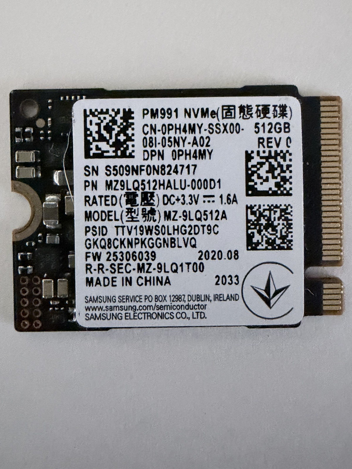 Samsung PM991 512GB M.2 2230 NVMe PCIe Internal SSD MZ9LQ512HALU-000D1