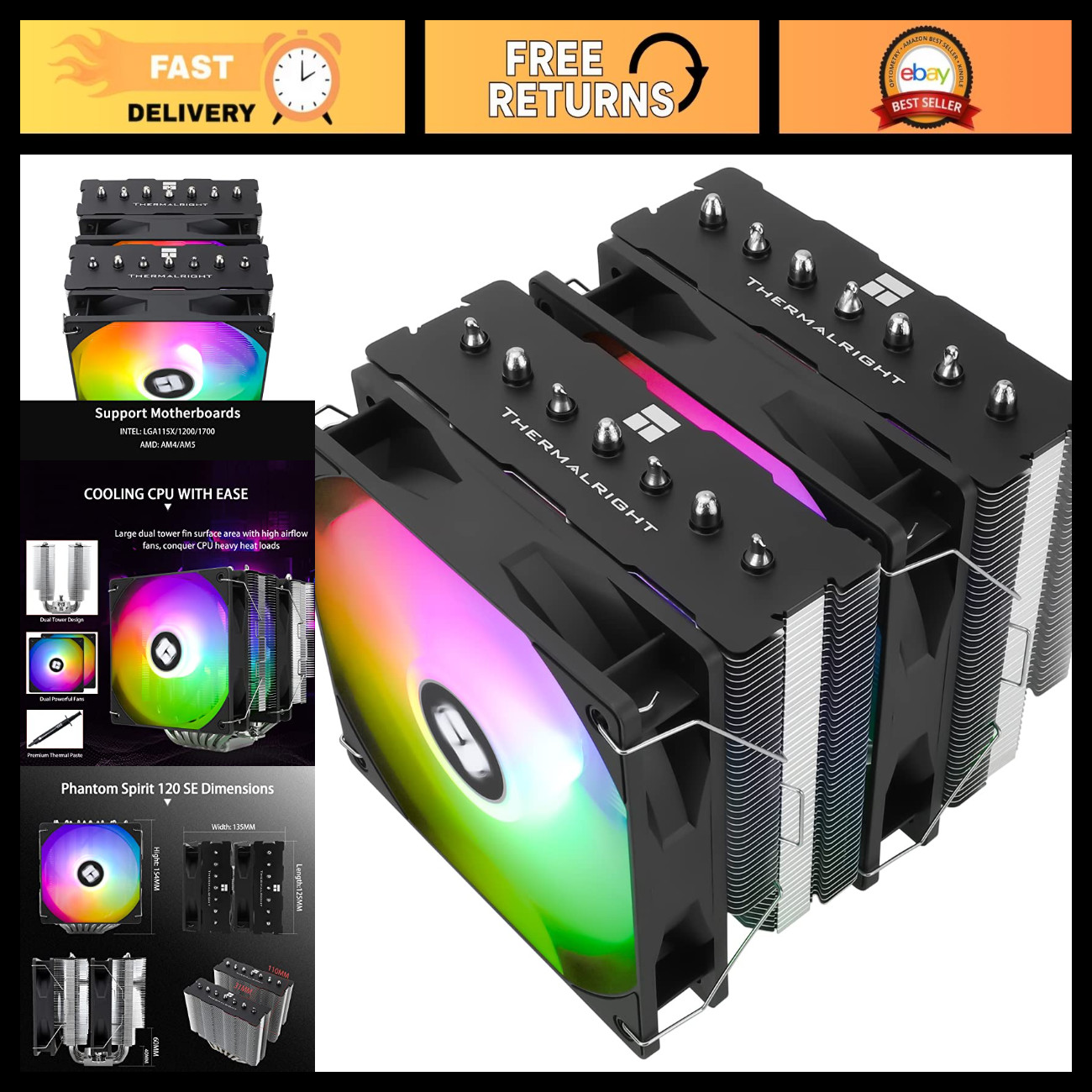 High-Performance ARGB CPU Air Cooler with 7 Heat Pipes - Efficient Cooling Solut