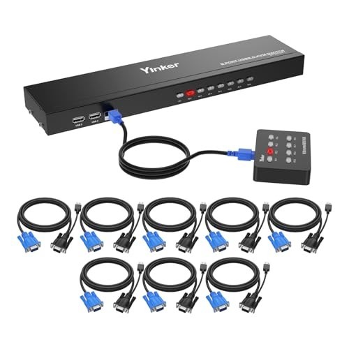 Yinker 1U Rackmount KVM Switch 8 Port VGA USB w/ 8 Cables Desktop Selector