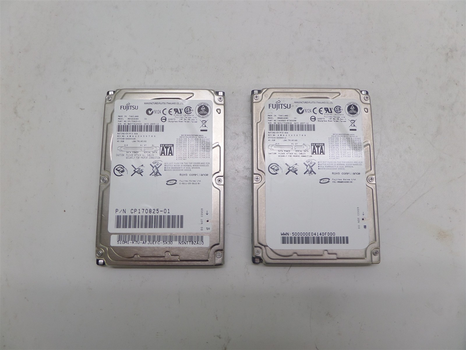 Lot Of 2 Fujitsu 40GB Internal 5400RPM 2.5" MHW2040BH SATA HDD