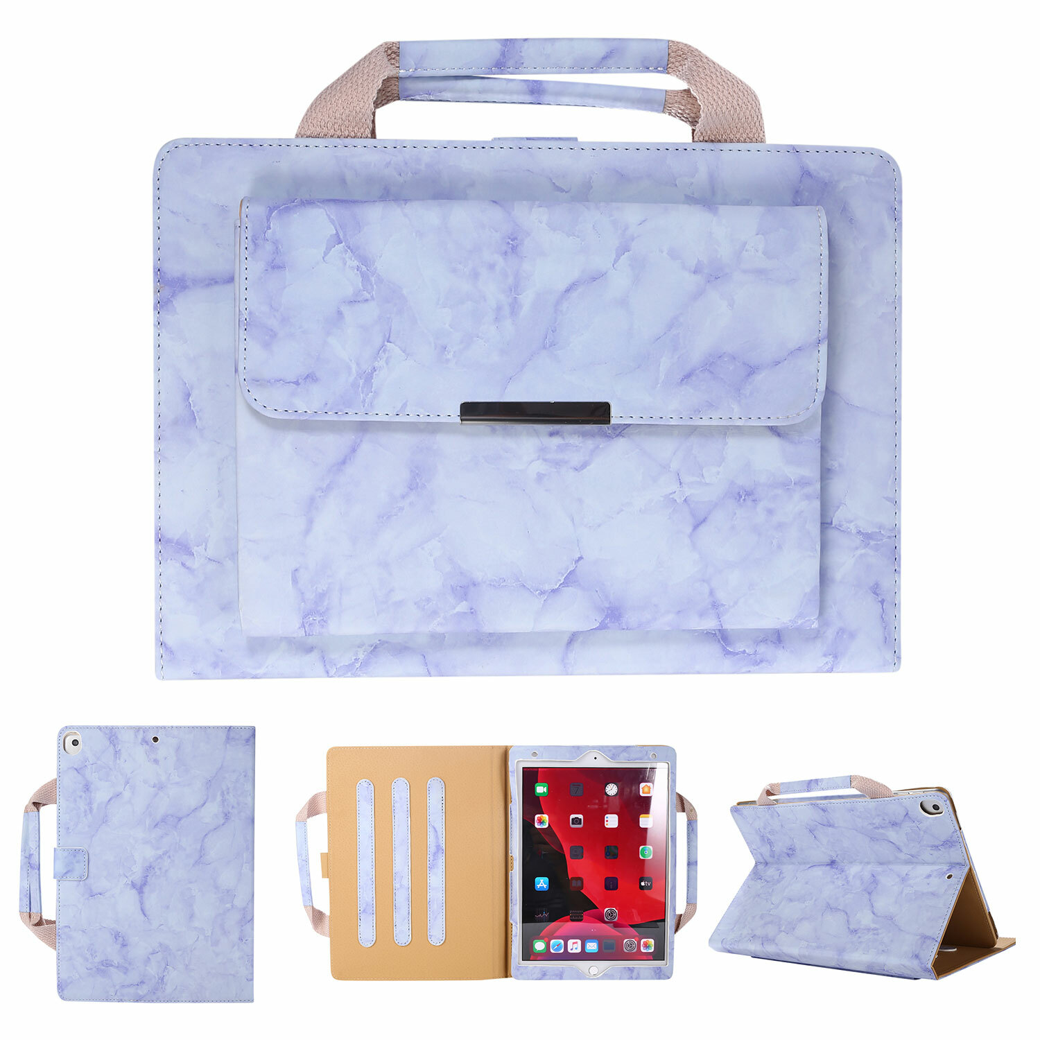 For iPad 8th Gen/7th 10.2-inch Hand Bag Marble Pattern Stand Wallet Case Cover 