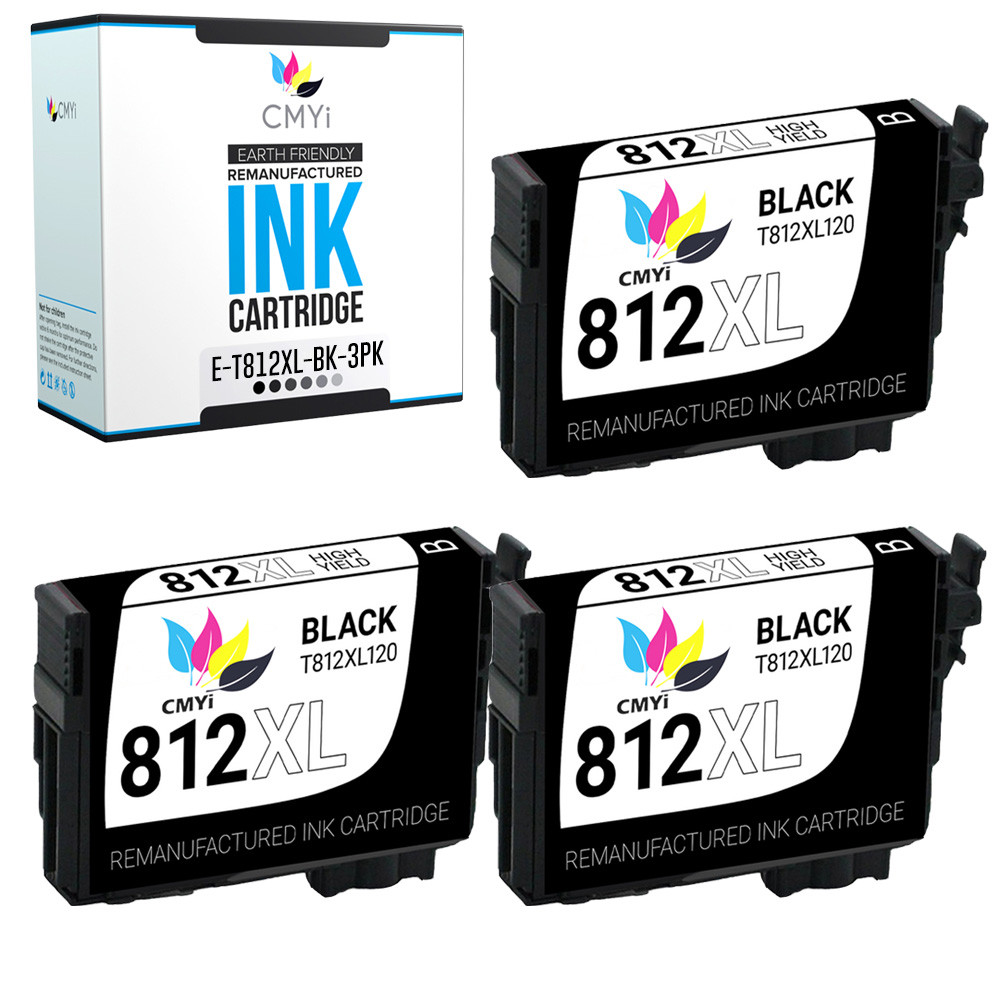 3PK Black 812 XL Ink Cartridge for Epson T812XL 812XL Workforce EC Pro WF7840