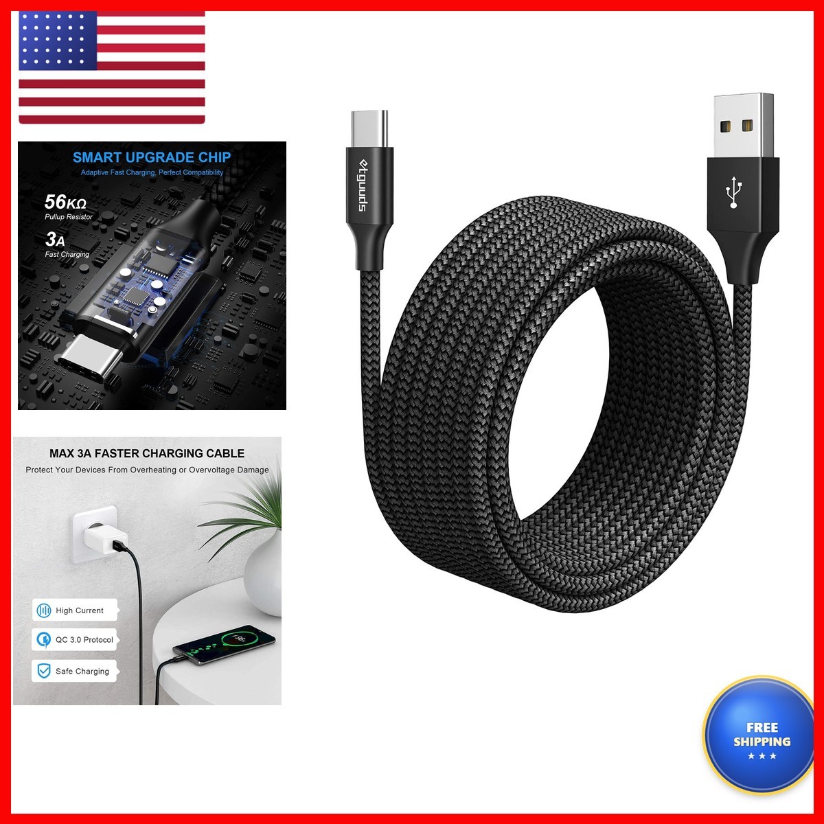 etguuds 12ft USB to USB C Fast Charging Cable Cord