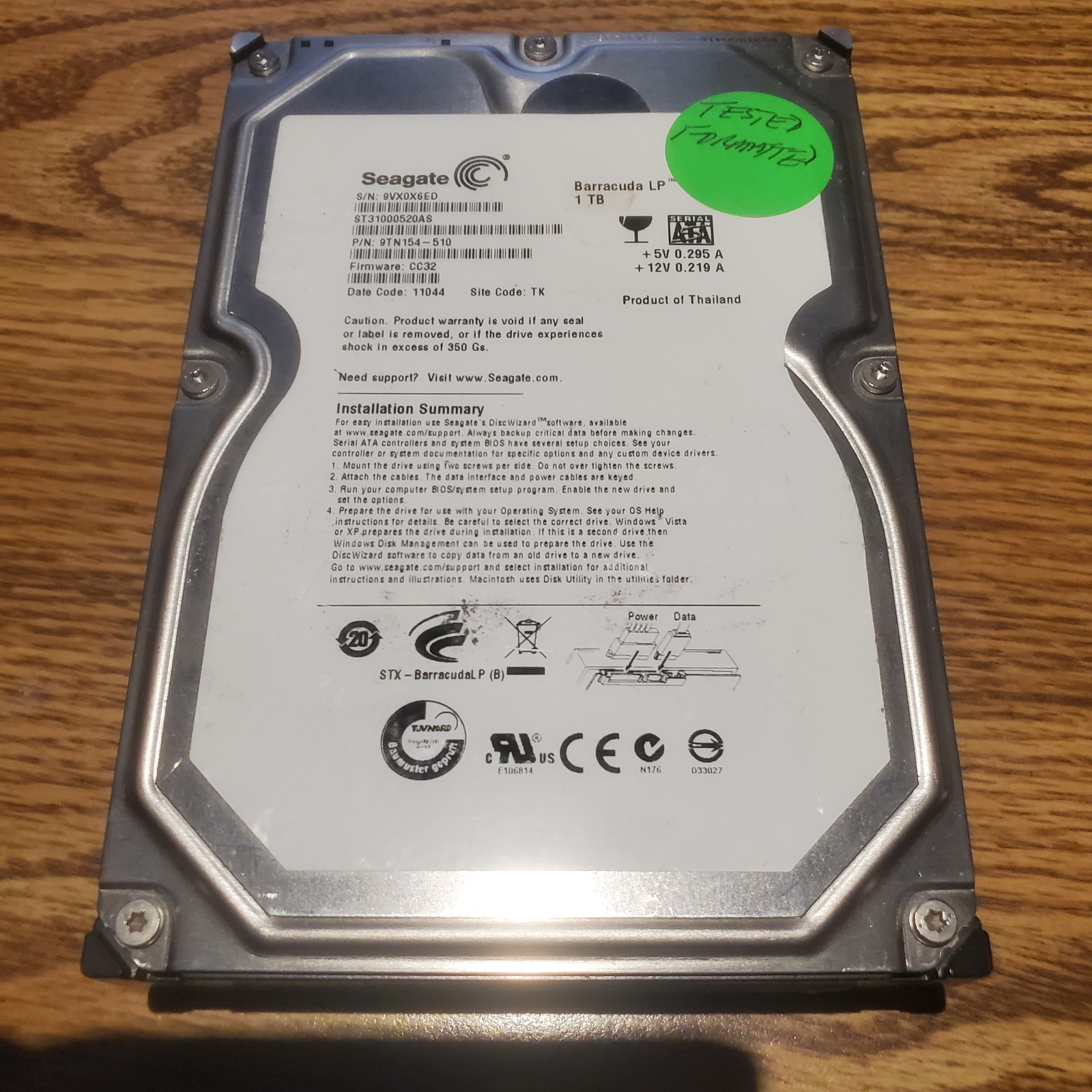 Seagate Barracuda LP 1TB   3.5" SATA Hard Drive ST31000520AS Tested & Formatted