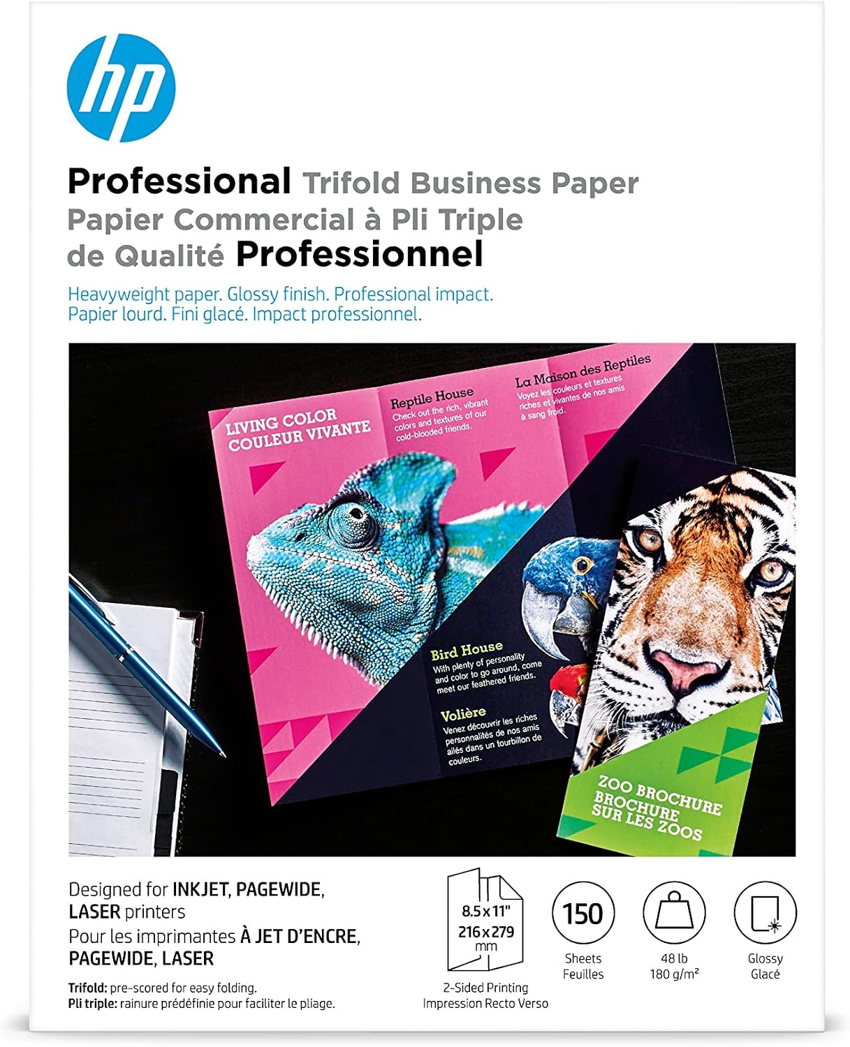 HP Professional Tri-Fold Business Paper, Glossy, 8.5X11 In, 48 Lb, 150 Sheets, W